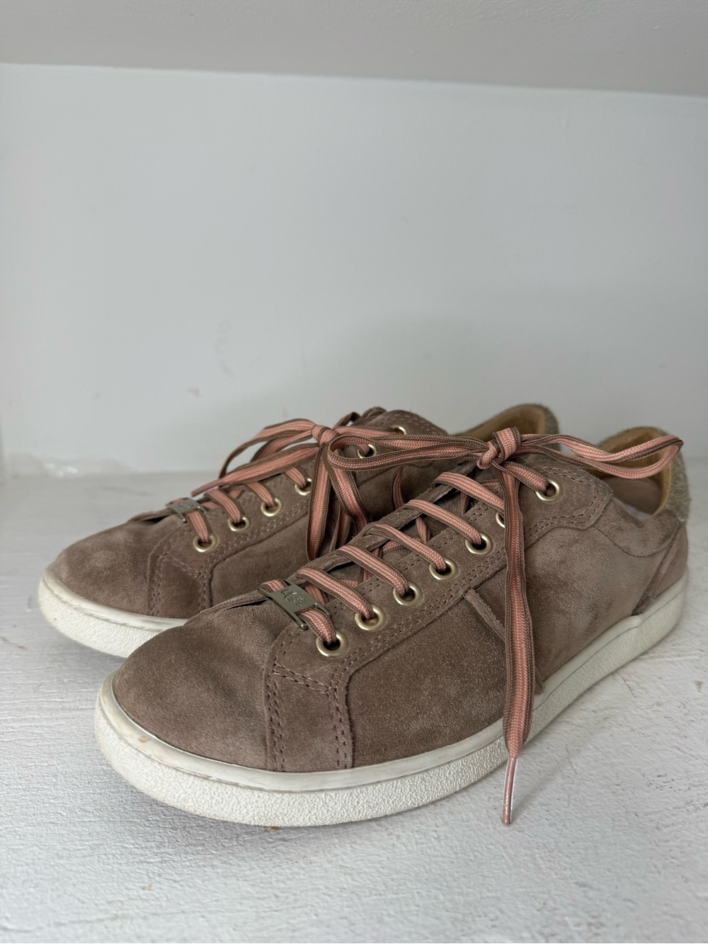 UGG Women’s Suede Sneakers in Rose Taupe with Pink Laces